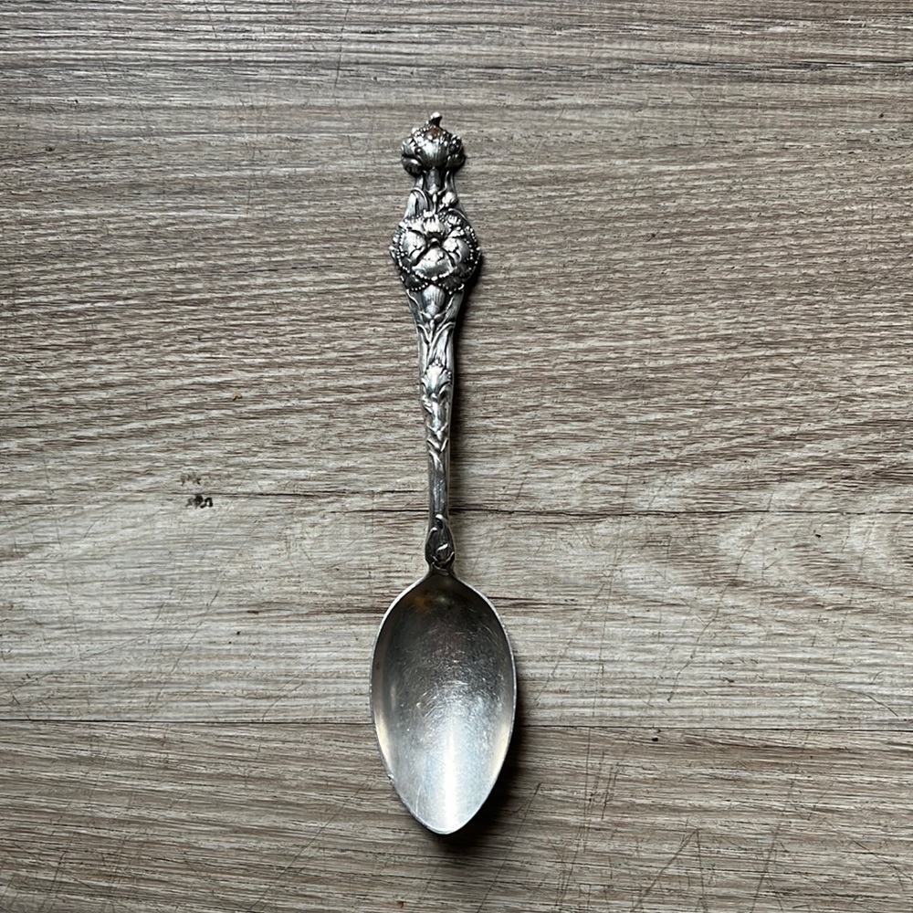 Flowered Antique Sterling Silver Spoon